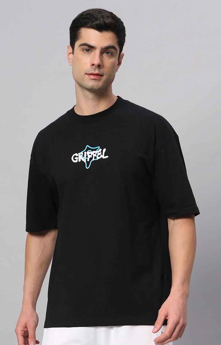 Men's Black Printed Boxy T-Shirt