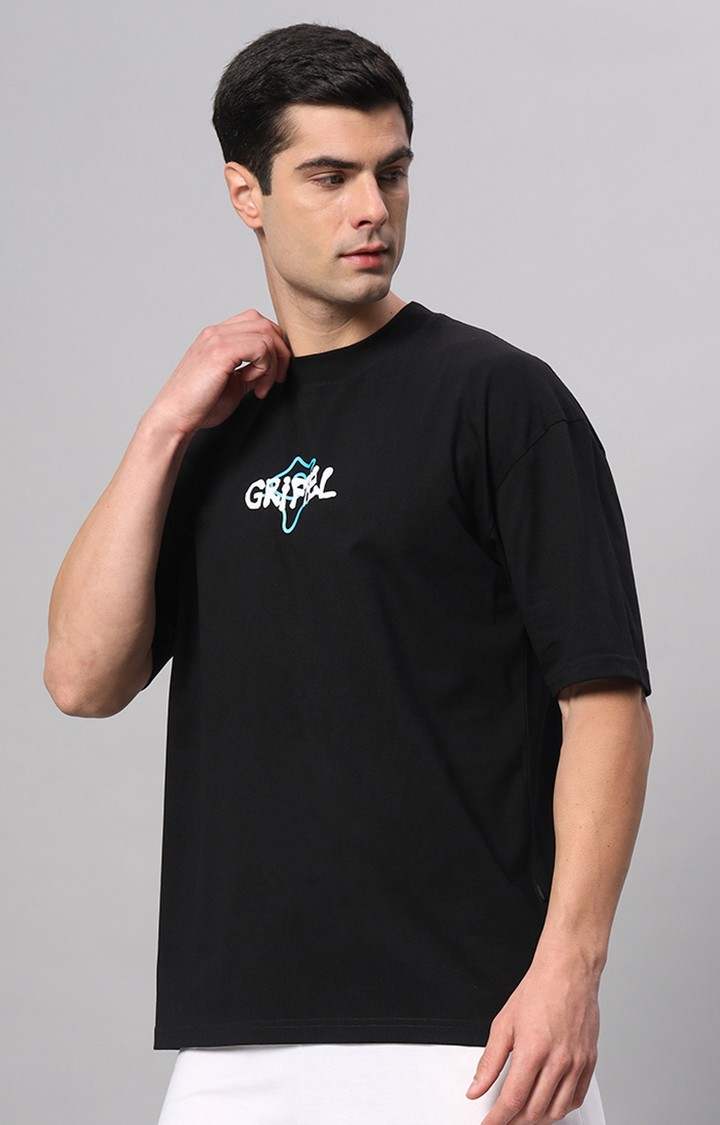 Men's Black Printed Boxy T-Shirt