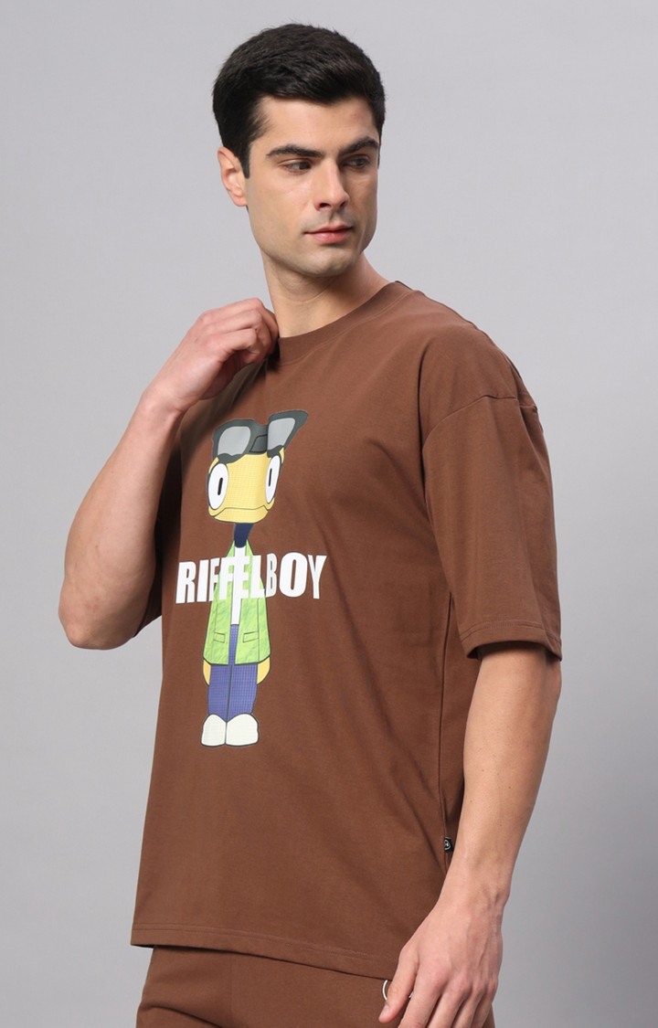 Men's Brown Printed Boxy T-Shirt