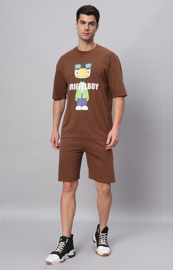 Men's Brown Printed Boxy T-Shirt