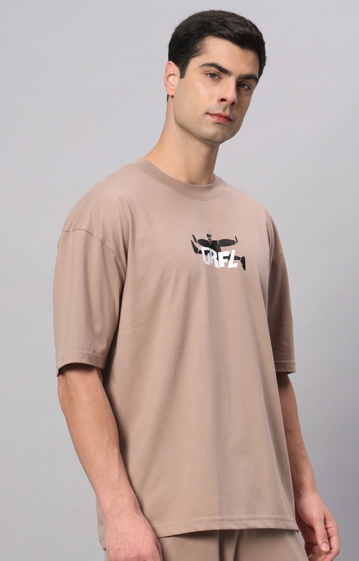 Men's Brown Printed Boxy T-Shirt