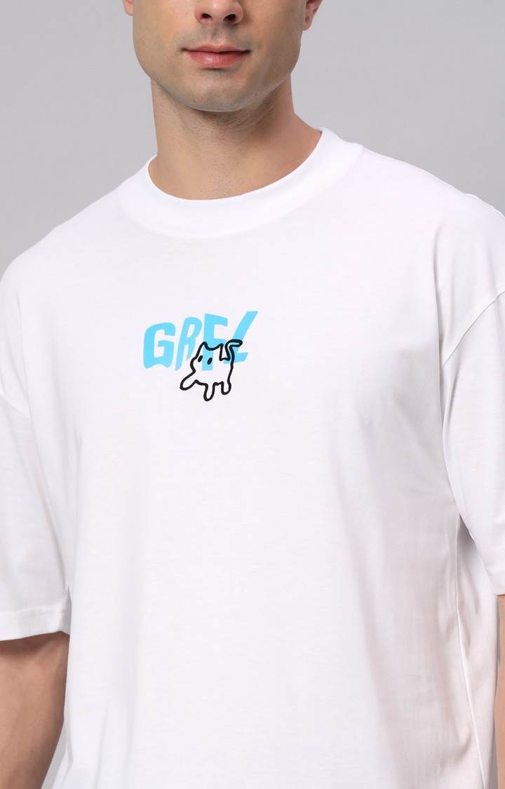 Men's White Printed Boxy T-Shirt