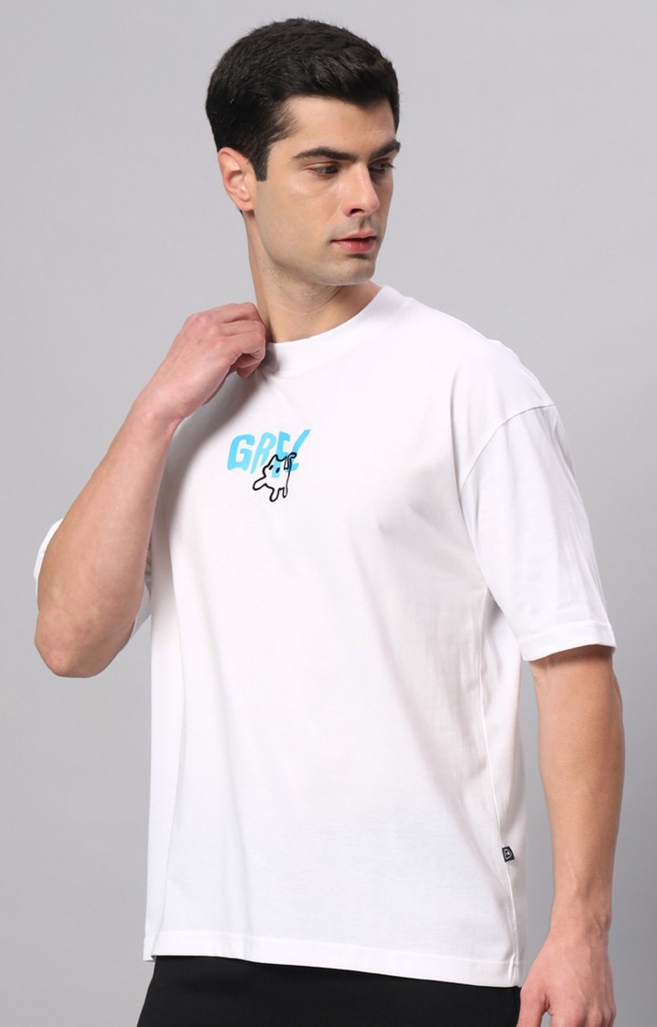 Men's White Printed Boxy T-Shirt