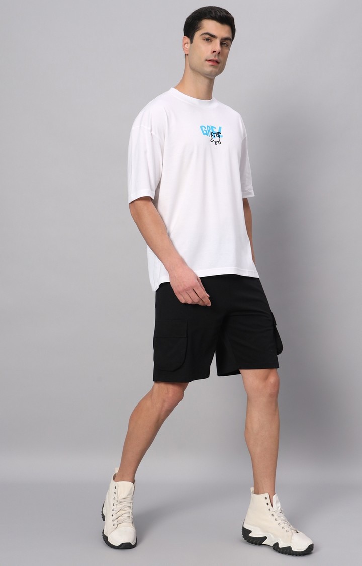 Men's White Printed Boxy T-Shirt