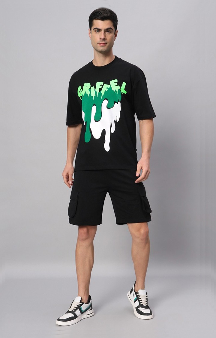 Men's Black Printed Boxy T-Shirt