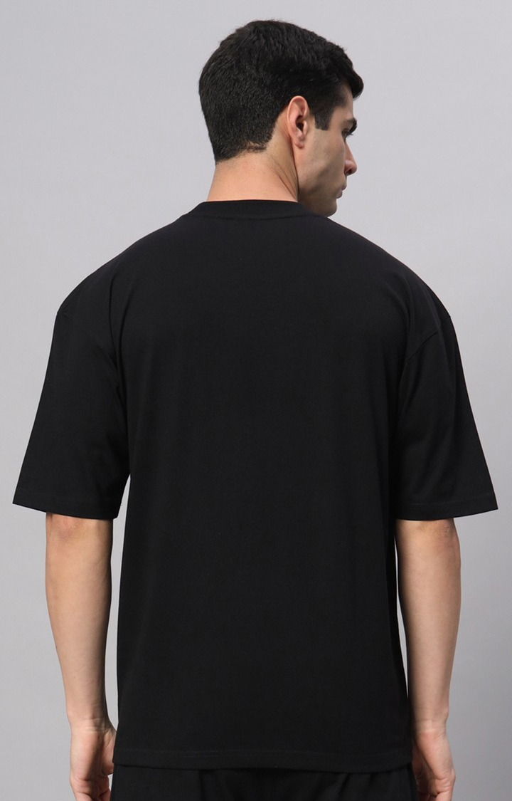 Men's Black Printed Boxy T-Shirt