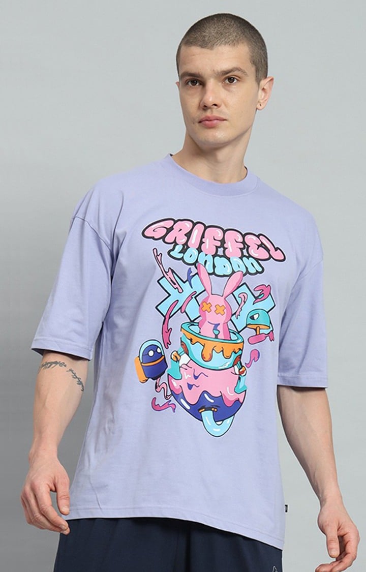 Men's Mauve Printed Oversized T-Shirts