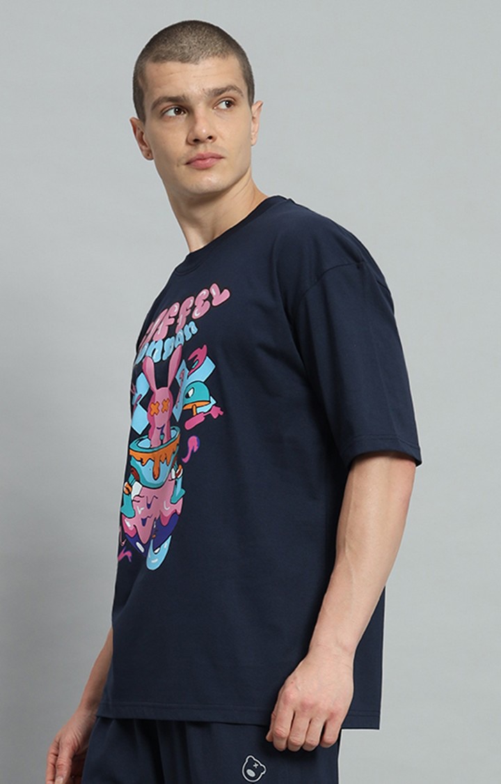 Men's Navy Printed Oversized T-Shirts