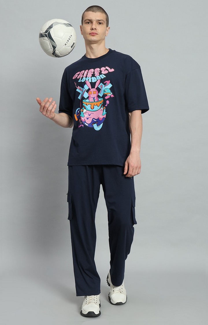Men's Navy Printed Oversized T-Shirts
