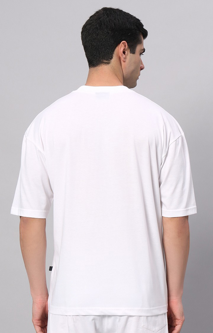 Men's White Printed Boxy T-Shirt