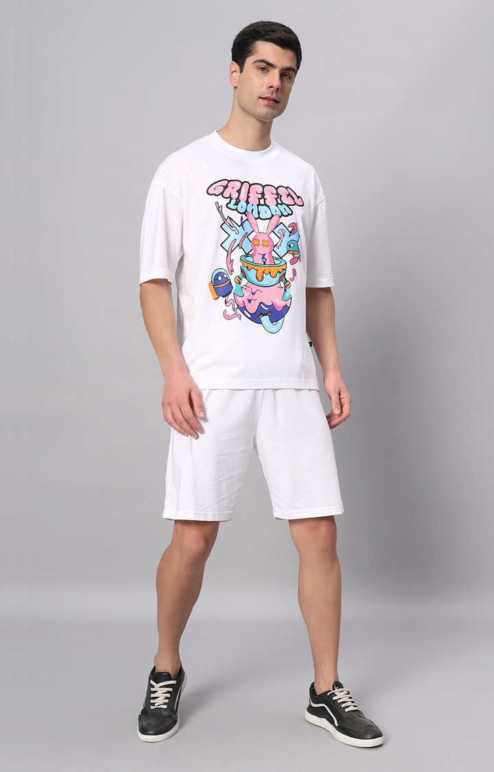 Men's White Printed Boxy T-Shirt