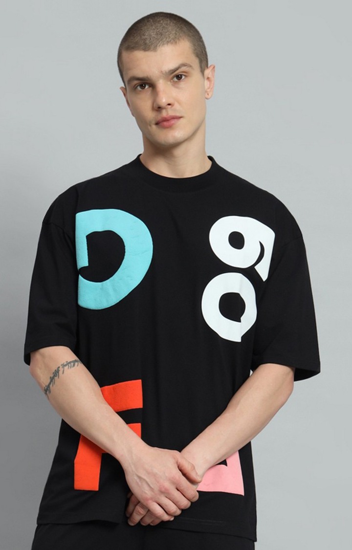 Men's Black   Printed Oversized T-Shirts
