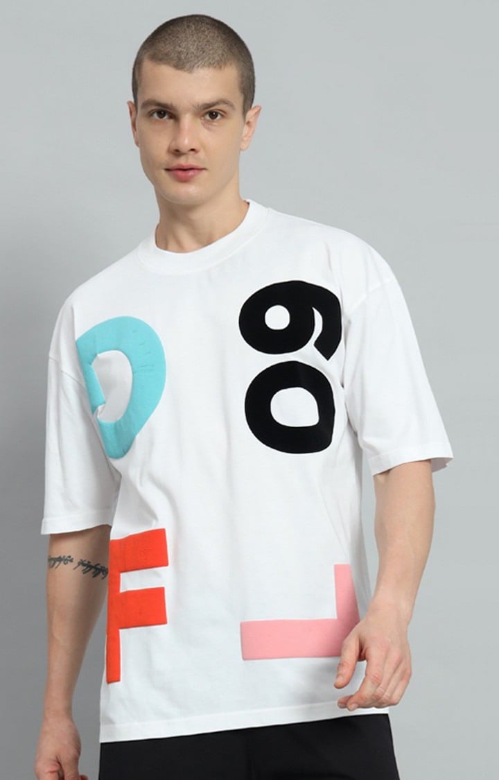 Men's White Printed Oversized T-Shirts
