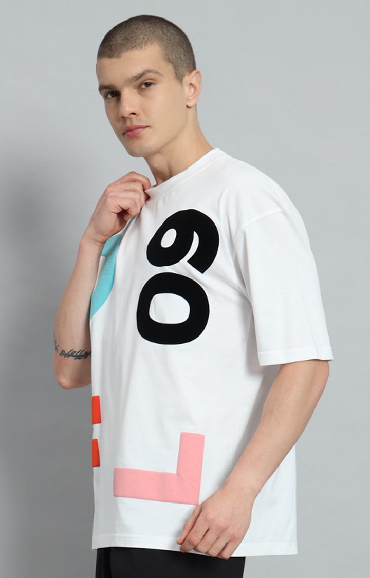 Men's White Printed Oversized T-Shirts