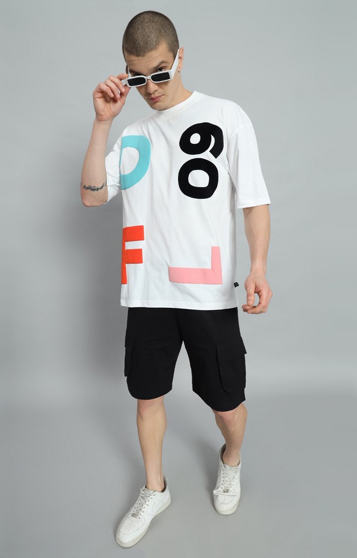 Men's White Printed Oversized T-Shirts
