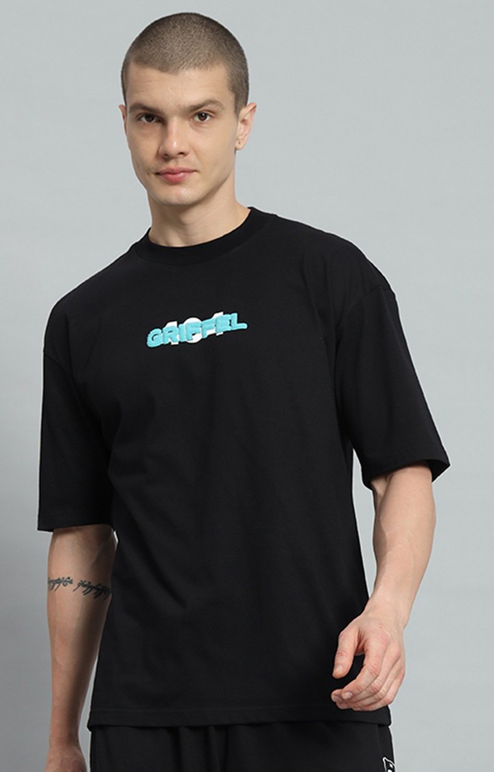 Men's Black   Printed Oversized T-Shirts