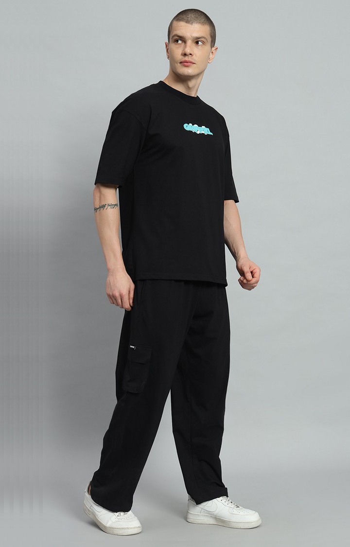 Men's Black   Printed Oversized T-Shirts