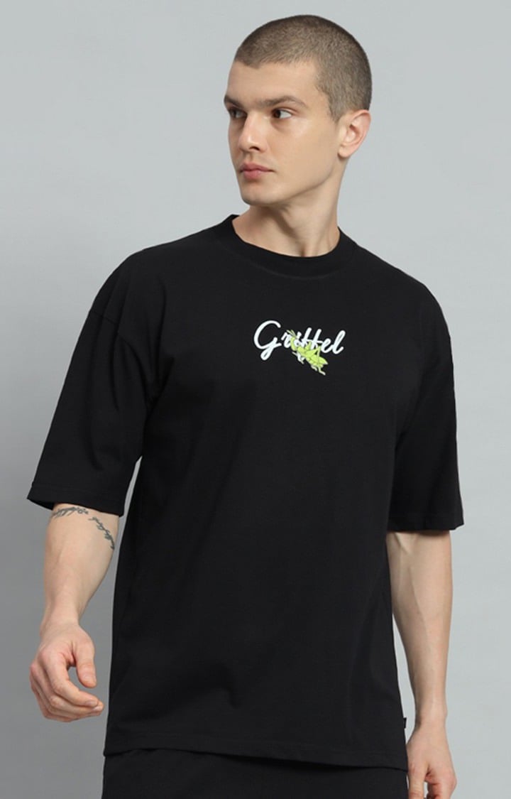 Men's Black Printed Oversized T-Shirts