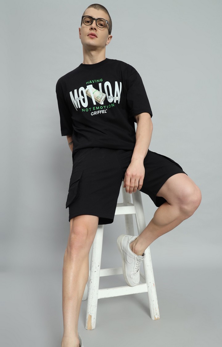 Men's Black Printed Oversized T-Shirts
