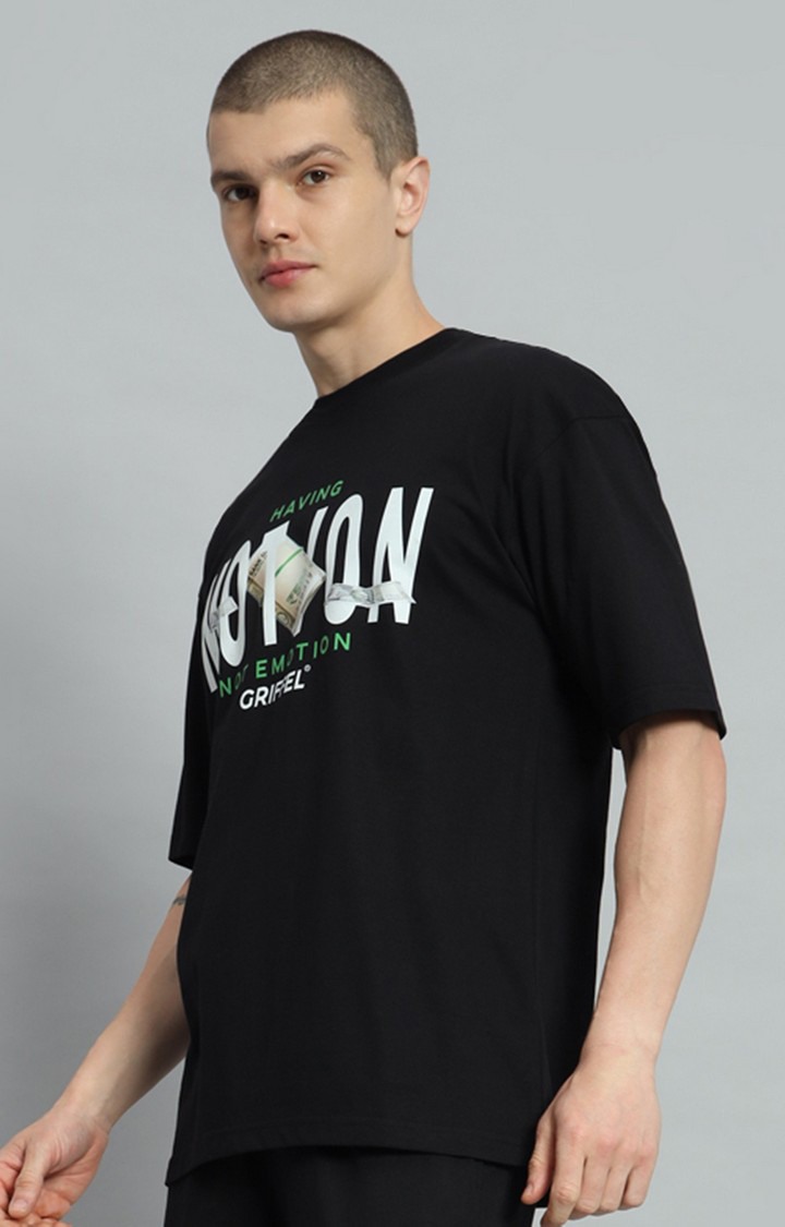 Men's Black Printed Oversized T-Shirts
