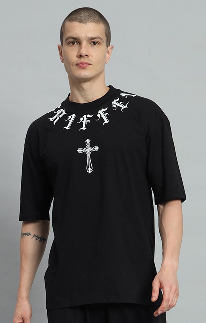 Men's Black Printed Oversized T-Shirts