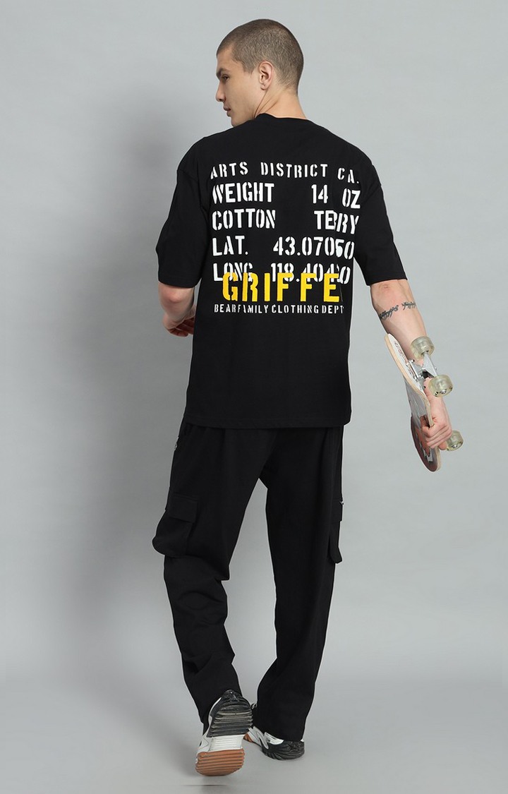 Men's Black Printed Oversized T-Shirts