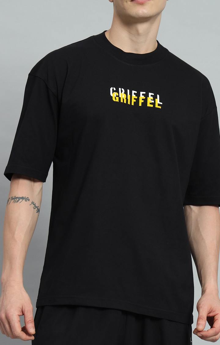 Men's Black Printed Oversized T-Shirts