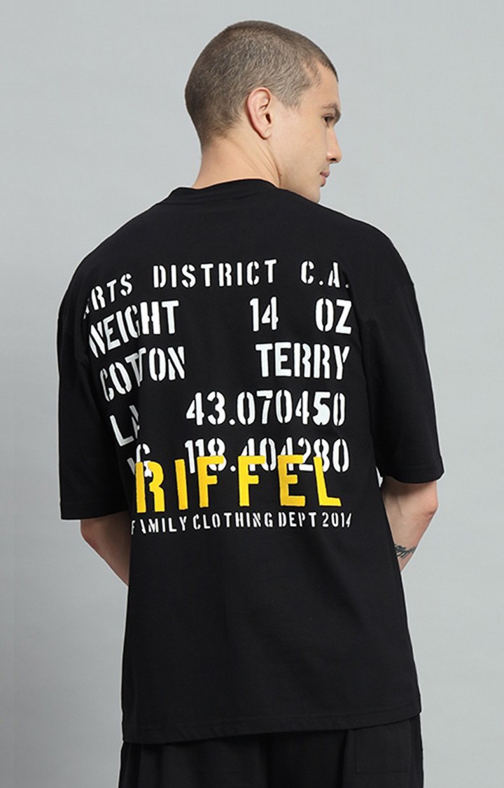 Men's Black Printed Oversized T-Shirts