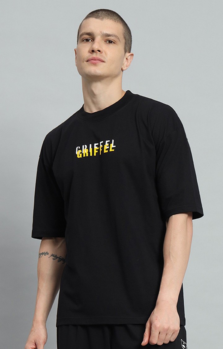 Men's Black Printed Oversized T-Shirts