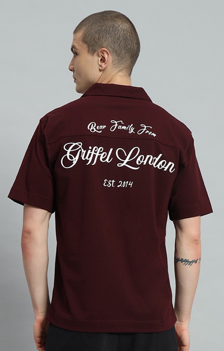 GRIFFEL | Men's Maroon Printed Oversized T-Shirts