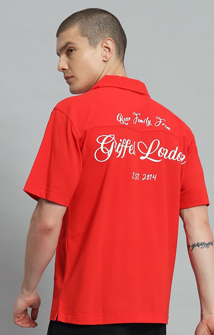 GRIFFEL | Men's Red Printed Oversized T-Shirts
