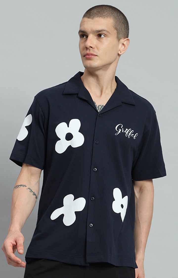 GRIFFEL | Men's NAVY Printed Oversized T-Shirts