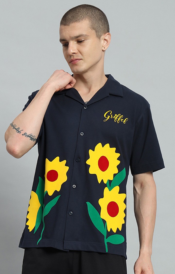GRIFFEL | Men's NAVY Printed Oversized T-Shirts
