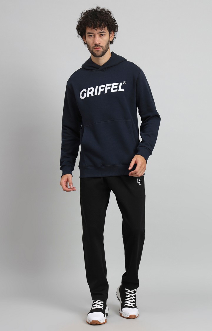 GRIFFEL | Men's Regular Fit Front Logo Fleece Basic Hoodie Navy Tracksuit