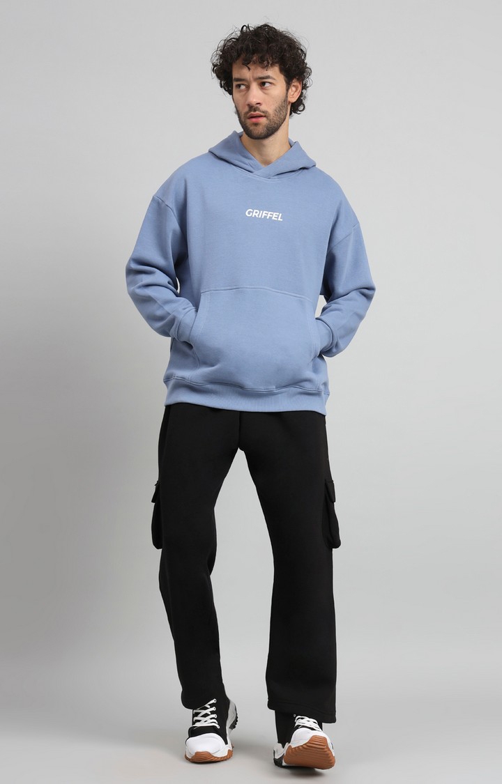 Men Oversized Fit Front Logo Cotton Sky Fleece Hoodie and trackpant