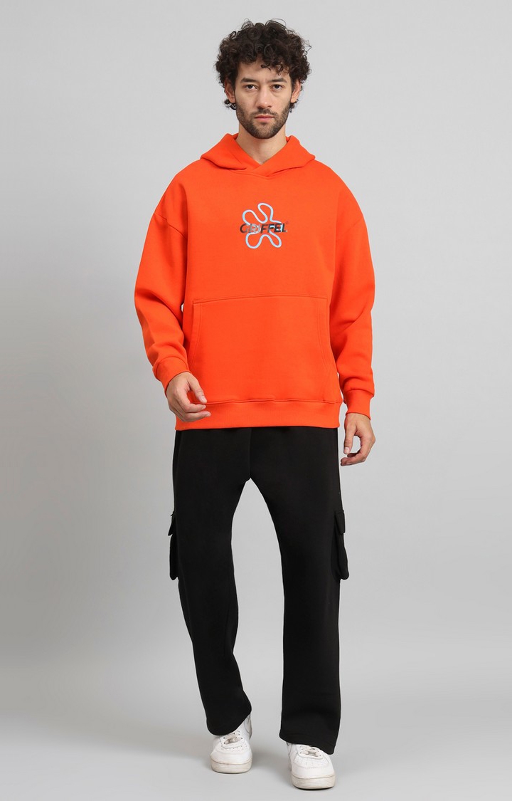 GRIFFEL | Men Oversized Fit No One Saves You Orange Cotton Fleece Hoodie and trackpant