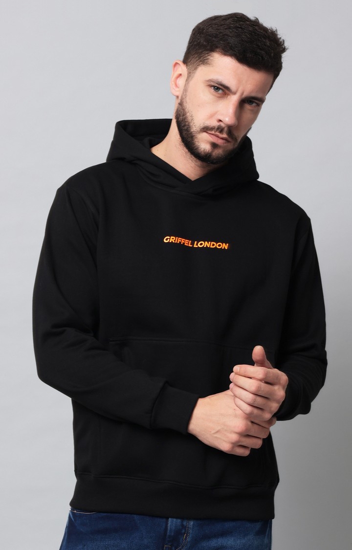GRIFFEL | Men's Front Logo Solid Fleece Basic Black Hoodie Sweatshirt