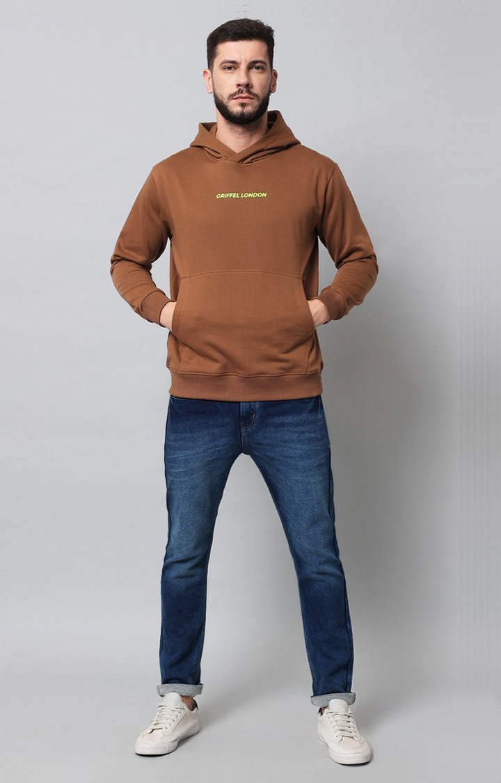 Men's Brown Printed Hoodies