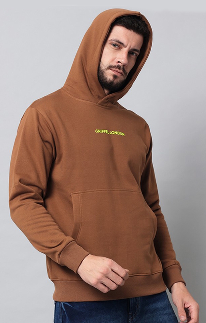 Men's Brown Printed Hoodies