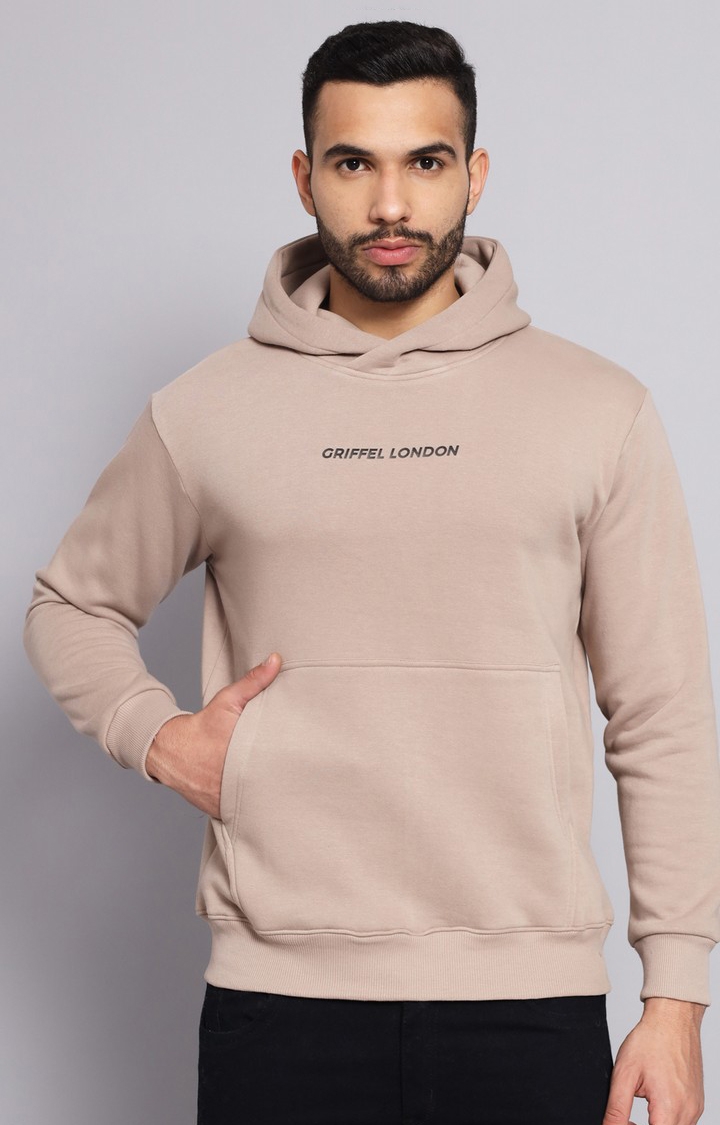 GRIFFEL | Men's Front Logo Solid Fleece Basic Camel Hoodie Sweatshirt