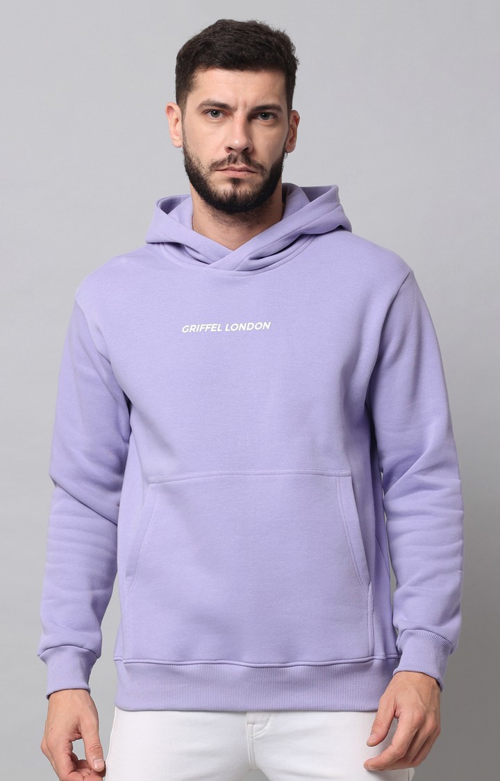 GRIFFEL | Men's Front Logo Solid Fleece Basic Mauve Hoodie Sweatshirt