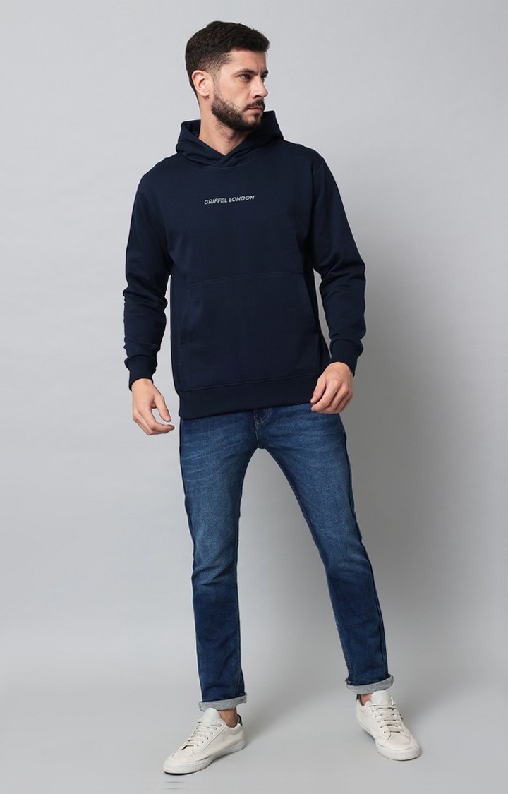 Men's Navy Printed Hoodies