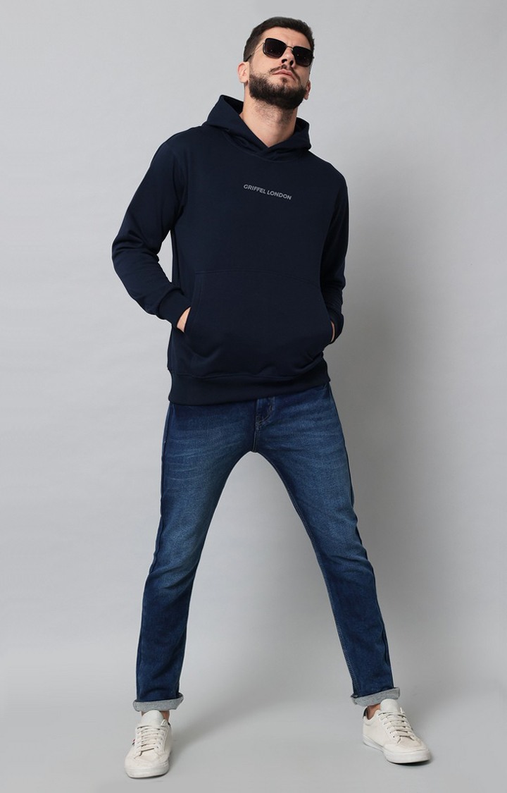 Men's Navy Printed Hoodies