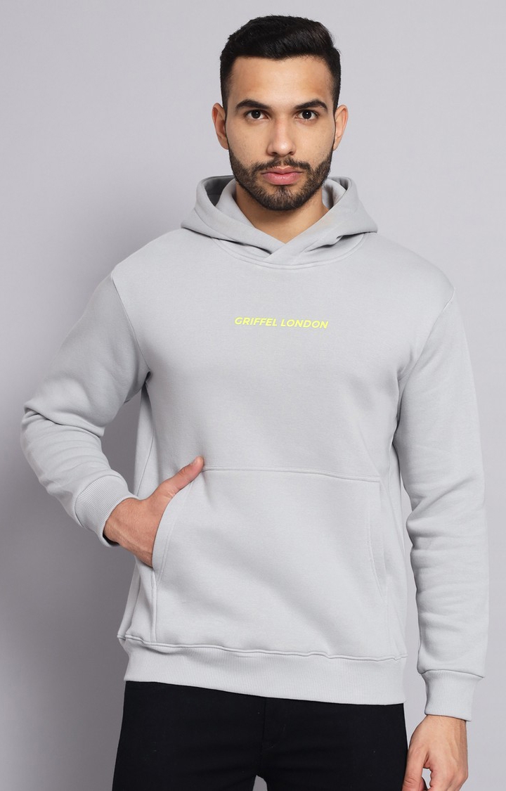 GRIFFEL | Men's Front Logo Solid Fleece Basic Steel Grey Hoodie Sweatshirt