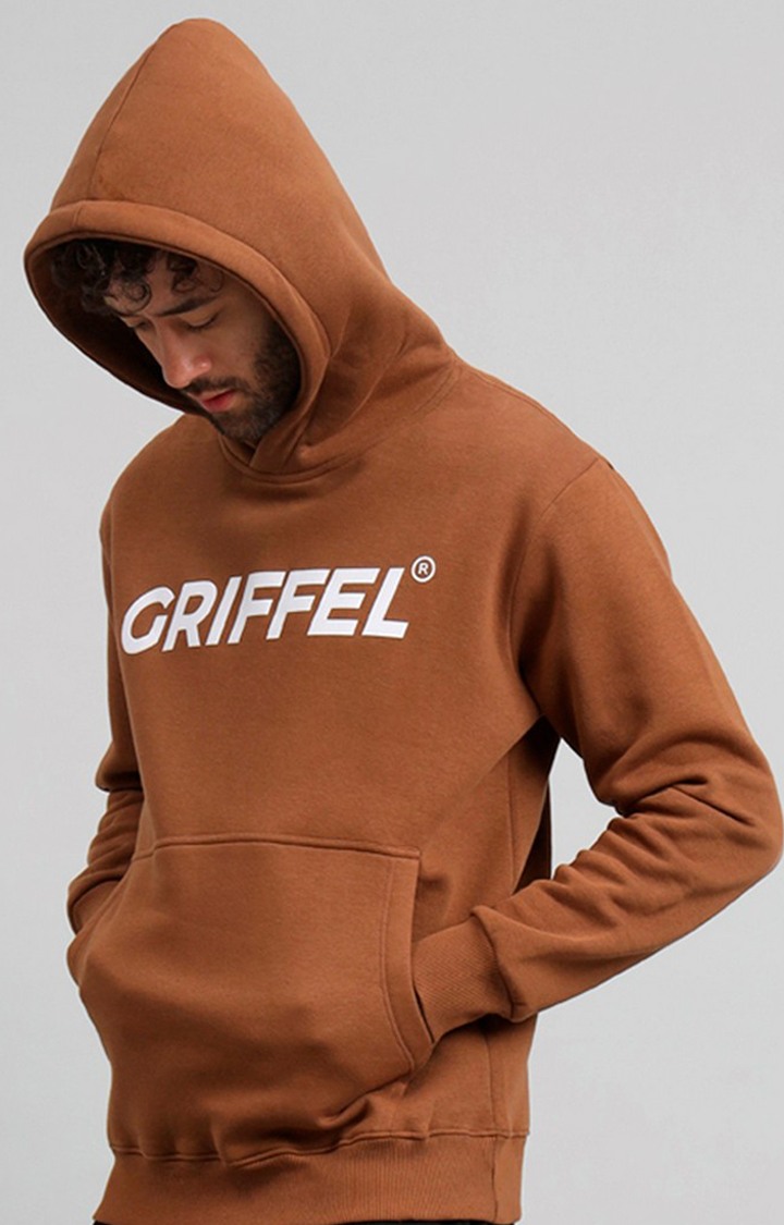 Men's Brown Printed Hoodies