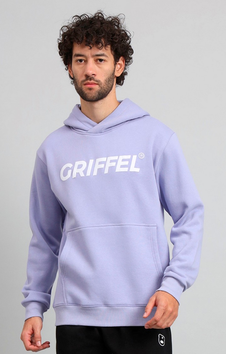 GRIFFEL | Men's Regular Fit Mauve Front Logo Fleece Hoodie Sweatshirt