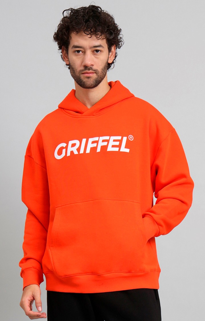 GRIFFEL | Men's Oversized Fit Navy Front Logo Fleece Hoodie Sweatshirt