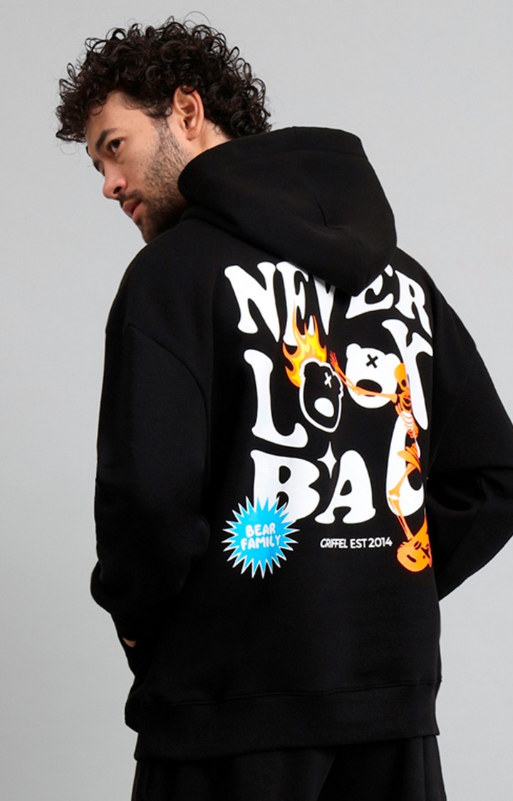 GRIFFEL | Men's Never Look Back Print Front Logo Oversized Fleece Hoodie Sweatshirt