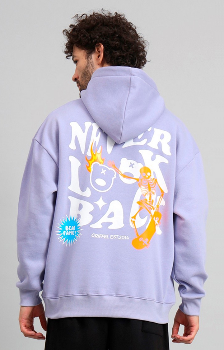 GRIFFEL | Men's Never Look Mauve Print Front Logo Oversized Fleece Hoodie Sweatshirt