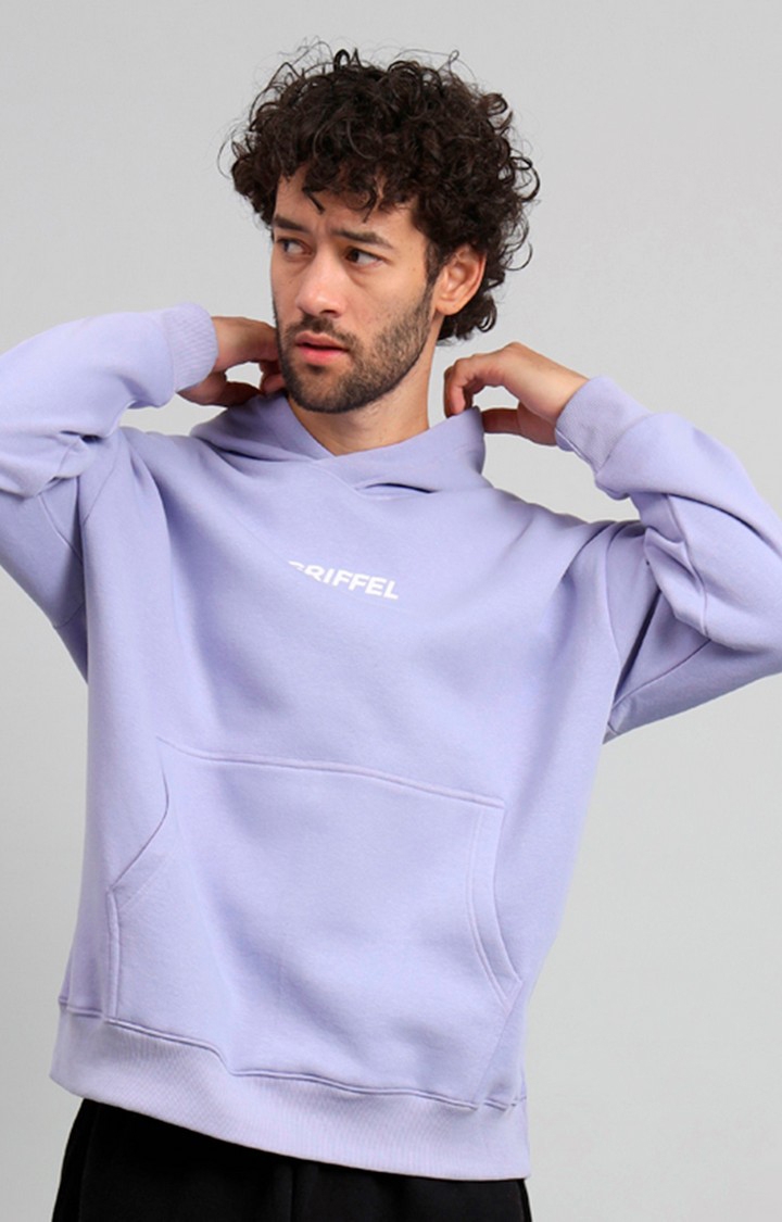 GRIFFEL | Men's Mauve Front Logo Oversized Fleece Hoodie Sweatshirt